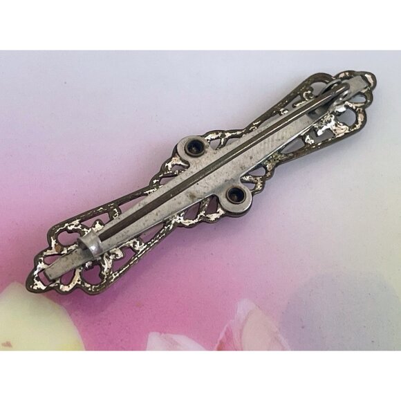 Antique Victorian Brooch pair Glass Bar Pin Pearl Shell - Picture 6 of 12